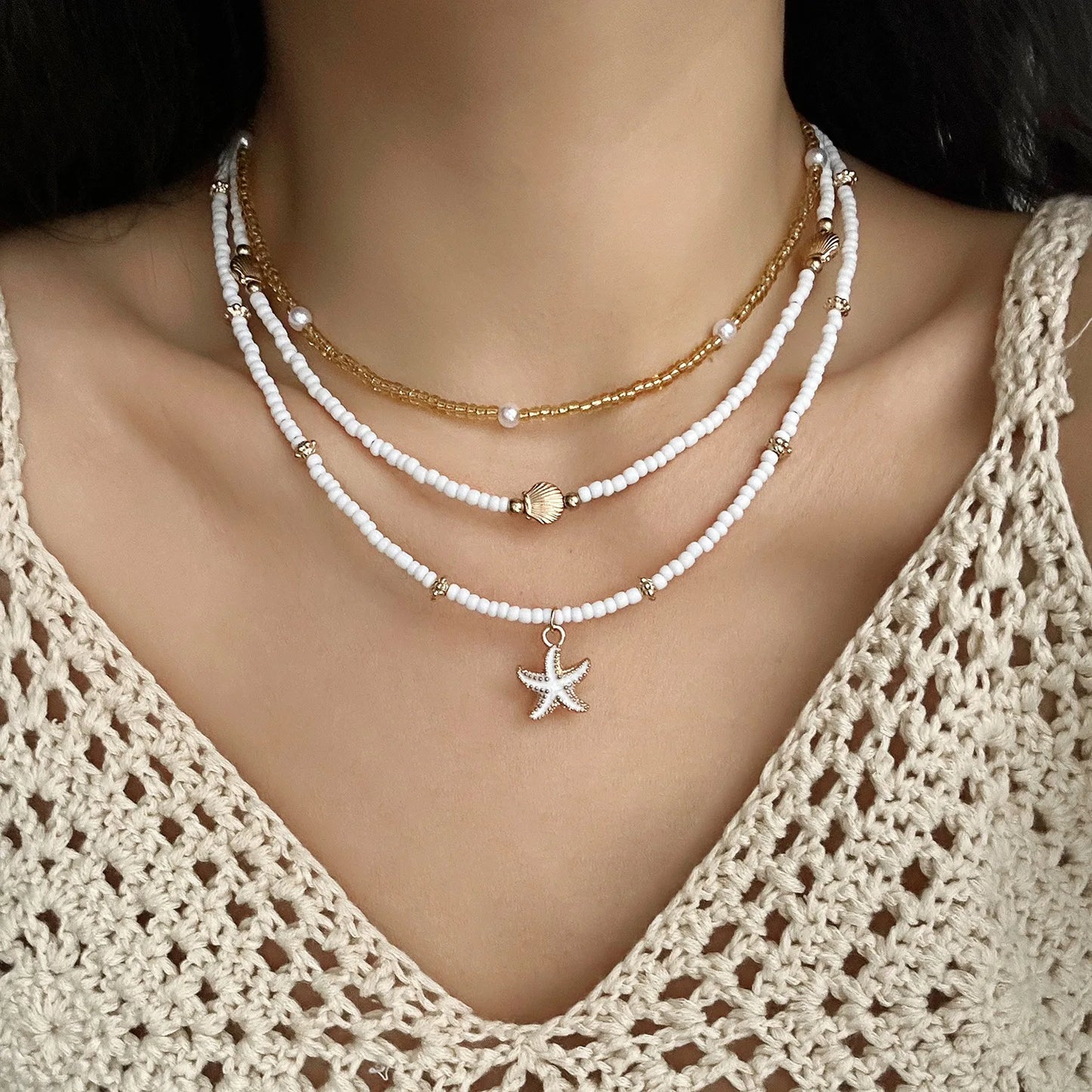 Bohemian Starfish Beach Necklace for Women | Pearl Beaded Choker | Summer | USA