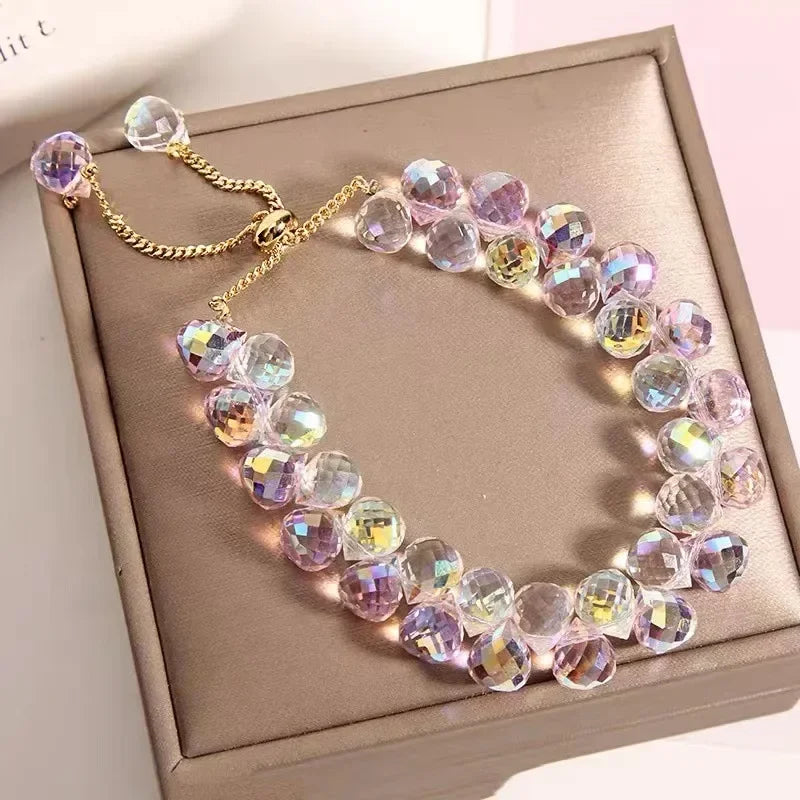 Transparent Crystal Bracelet for Kids | Shiny Stone Beads Elastic Bangle | USA