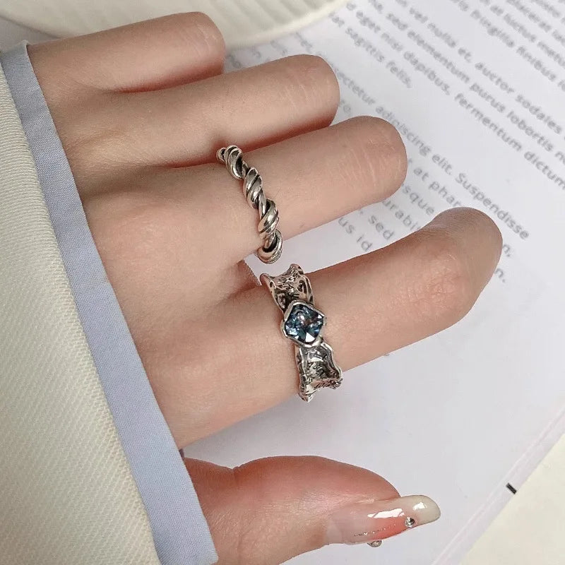 Sterling Silver Flower Bow Ring - Love Combination Adjustable Design