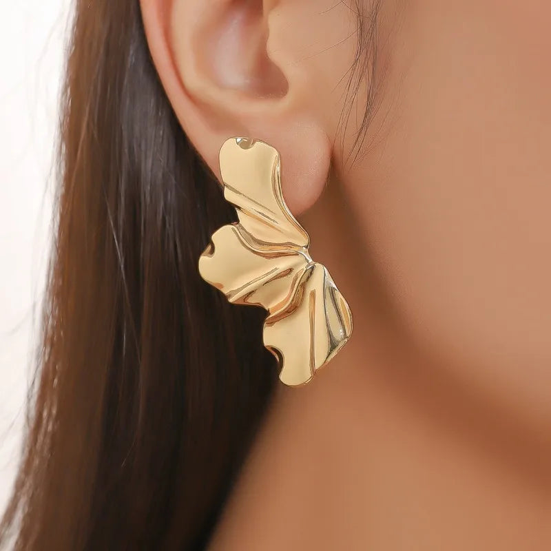 Half Flower Stud Earrings - Gold Minimalist Irregular Petal Design