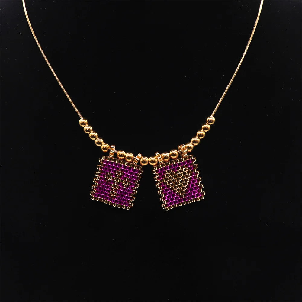 ZHONGVI Miyuki Heart Cross Pendant Necklace | Gold Plated Steel | Worldwide Shipping