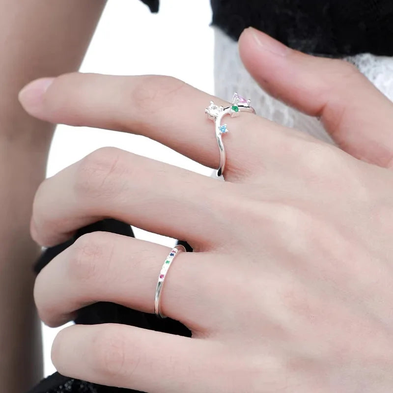 Sterling Silver Flower Bow Ring - Love Combination Adjustable Design