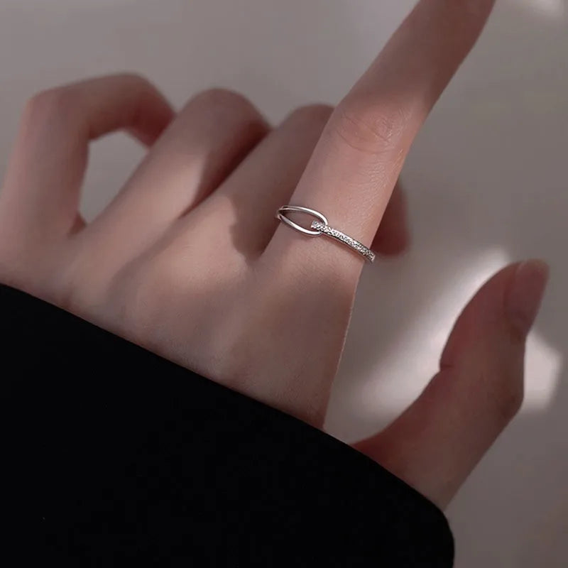 Sterling Silver Flower Bow Ring - Love Combination Adjustable Design