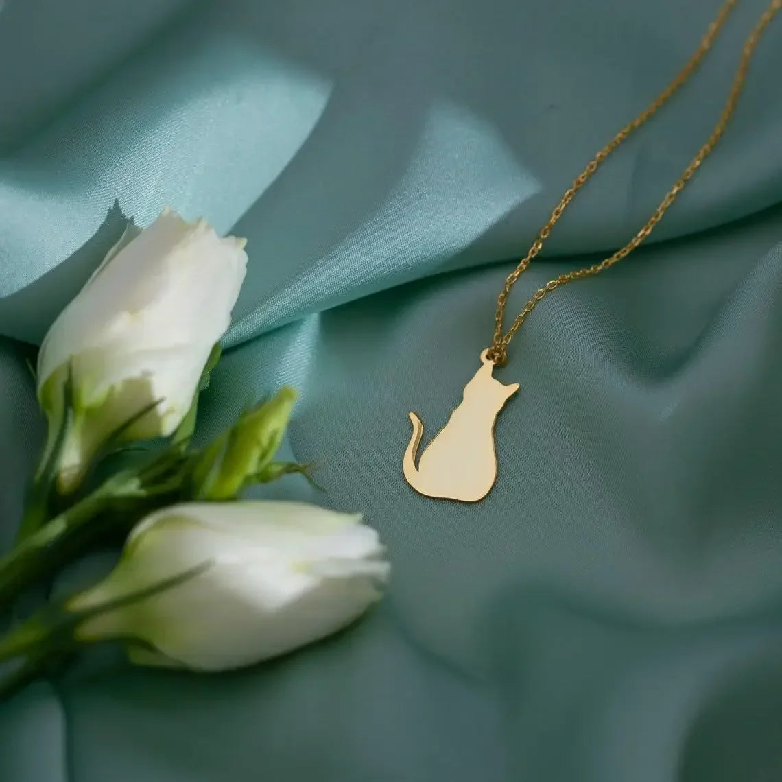Stainless Steel Cat Pendant Necklace | Hypoallergenic Cute Kitten Charm | Women