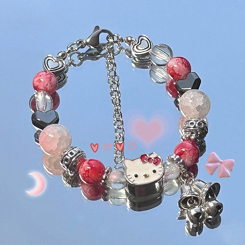 Hello Kitty Sanrio Bracelet | Cute Bell Beaded Charm | Women's Fashion | USA