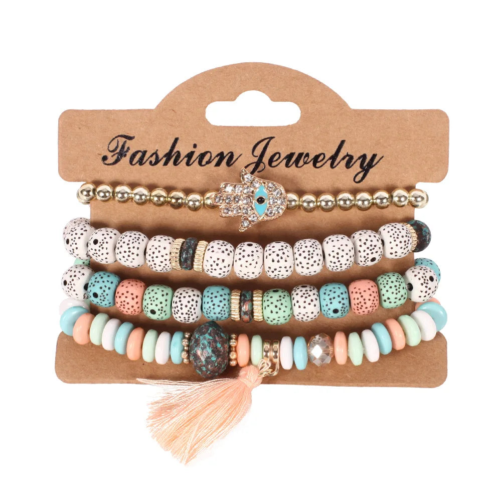 Bohemian Beaded Bracelet Set | Colorful Handmade Layered Bangles | USA Australia