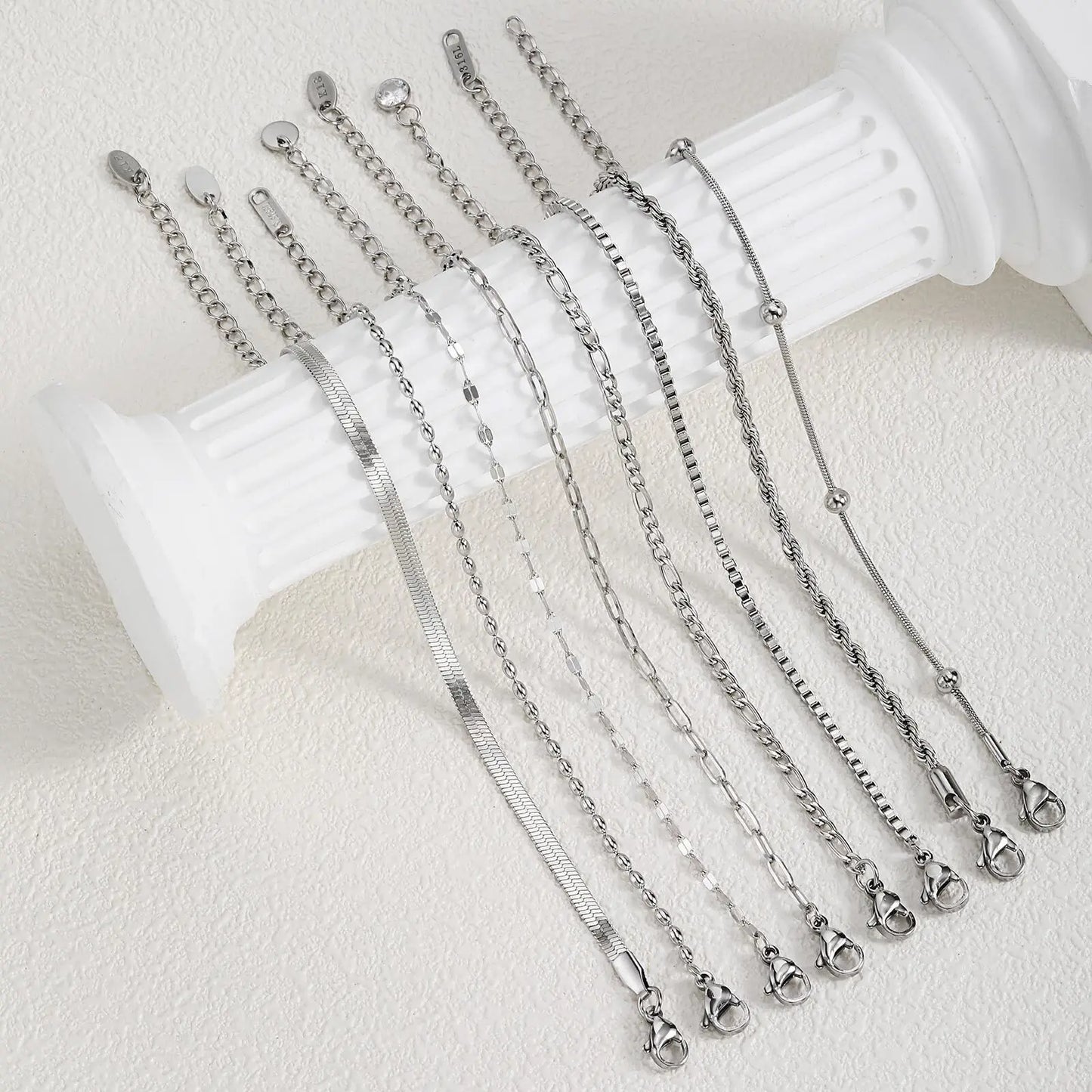 Stainless Steel Link Chain Bracelet | Silver Stackable Layered Set | USA