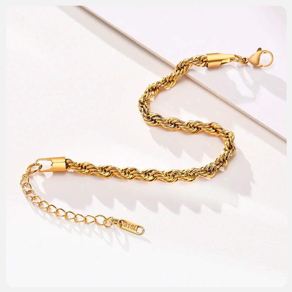 Unisex Rope Chain Bracelet | Stainless Steel Twisted Links | Women Men | USA