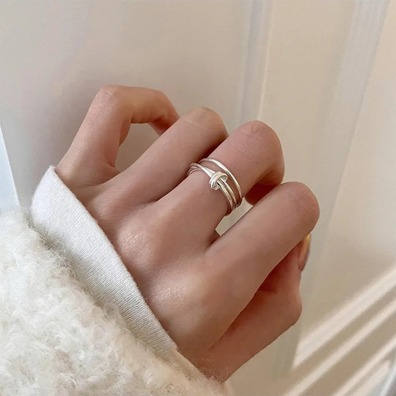 Sterling Silver Flower Bow Ring - Love Combination Adjustable Design