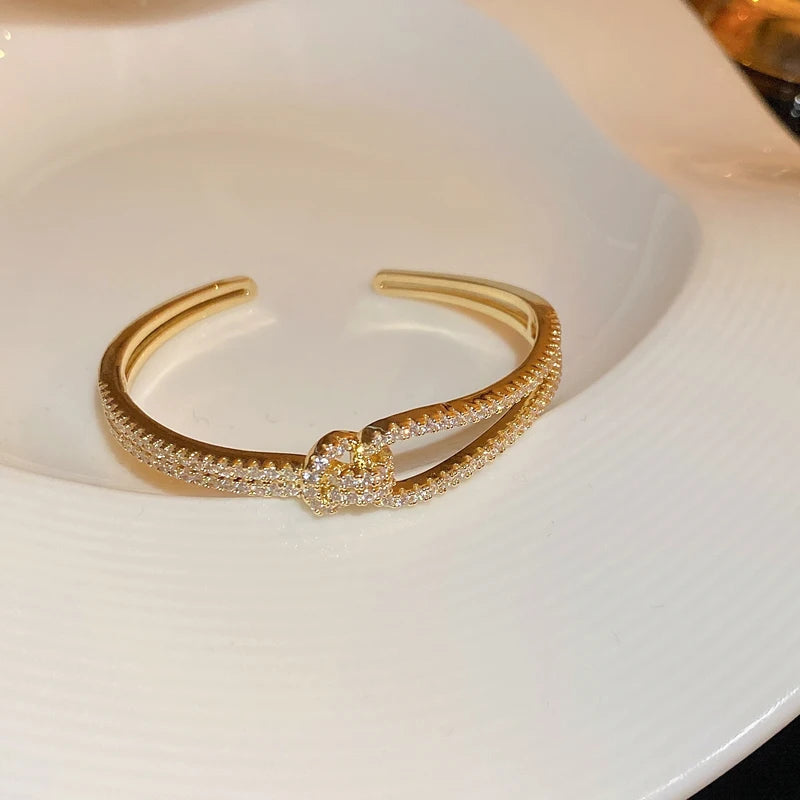 Full Zircon Cuff Bracelet | Gold Plated Copper Minimalist Bangle | USA Australia