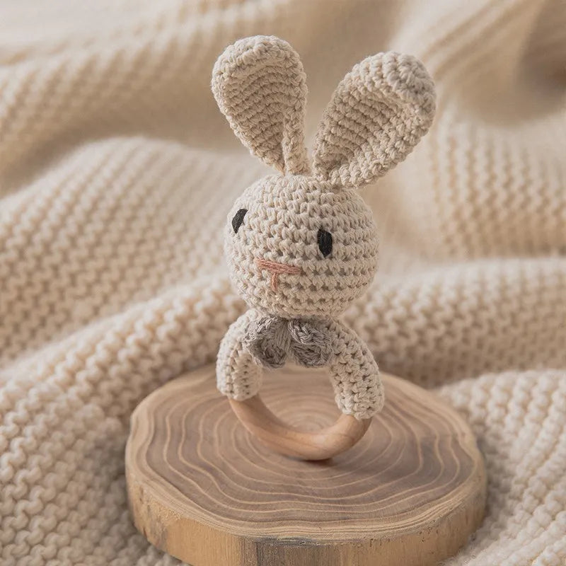 Wooden Elephant Rattle Teether | Crochet Baby Toy Montessori | USA Australia