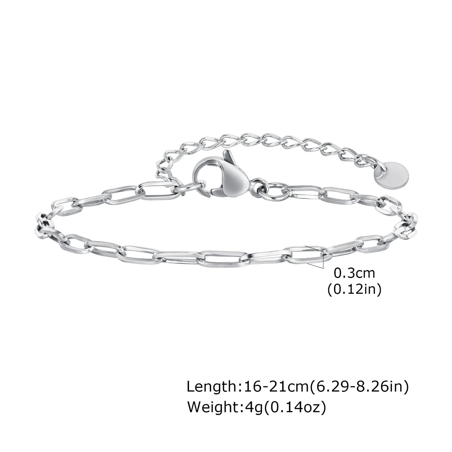 Stainless Steel Link Chain Bracelet | Silver Stackable Layered Set | USA