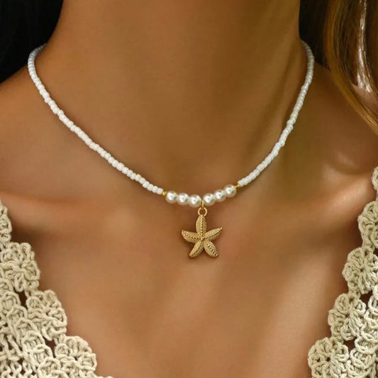 Bohemian Starfish Beach Necklace for Women | Pearl Beaded Choker | Summer | USA