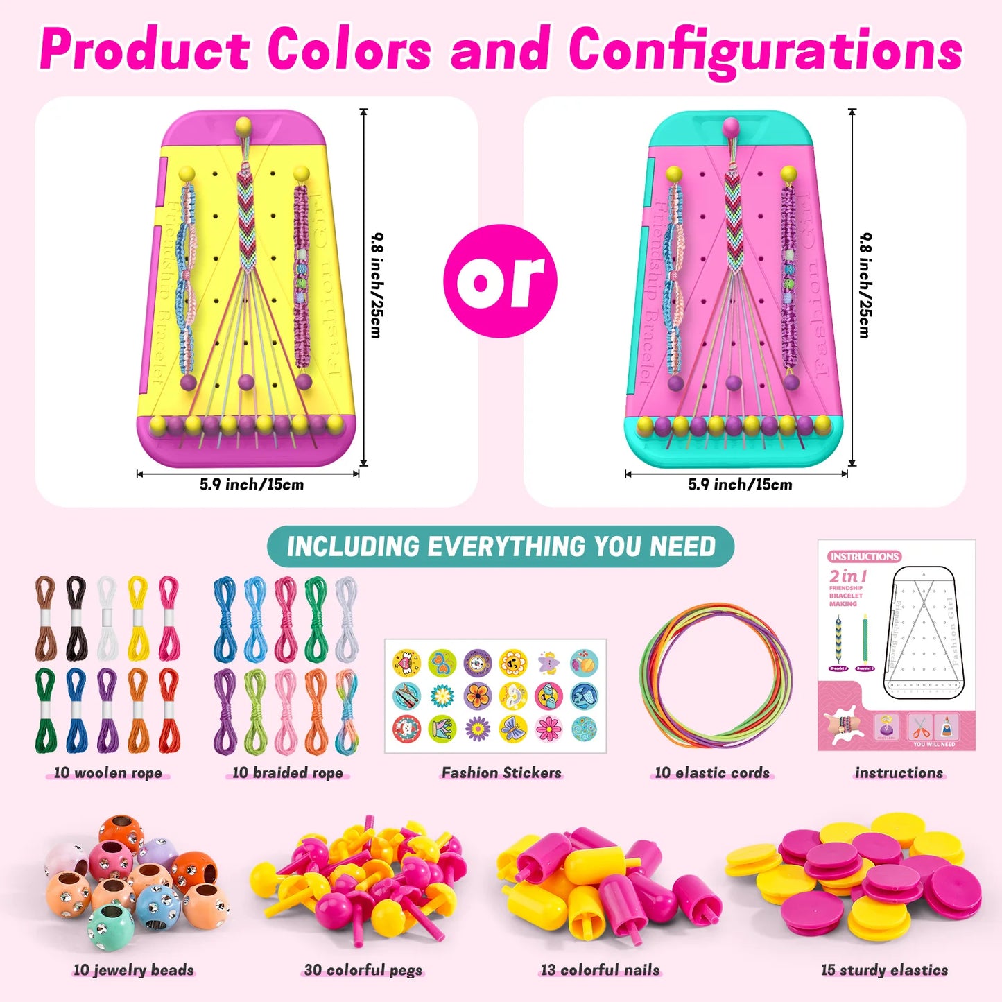 Friendship Bracelet Making Kit for Girls | Arts Crafts String Maker | Birthday Gift | USA