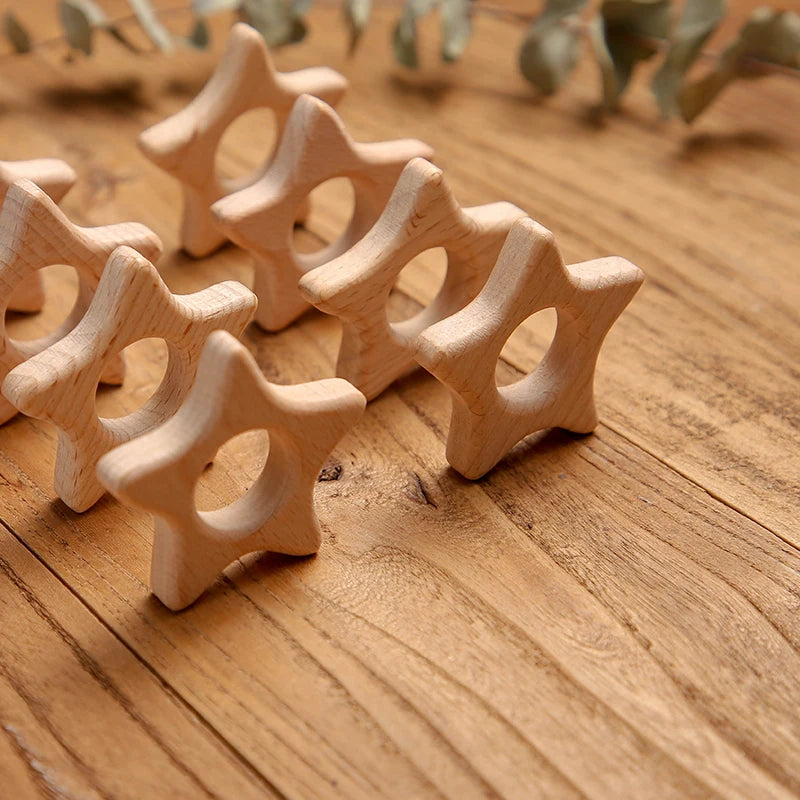 5-Pack Wooden Teether Set | BPA Free Animal Shapes | Hedgehog & Bird | USA