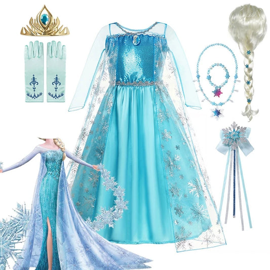 Girls Snow Queen Elsa Costume | Frozen Princess Dress 2025 | Carnival Party | USA
