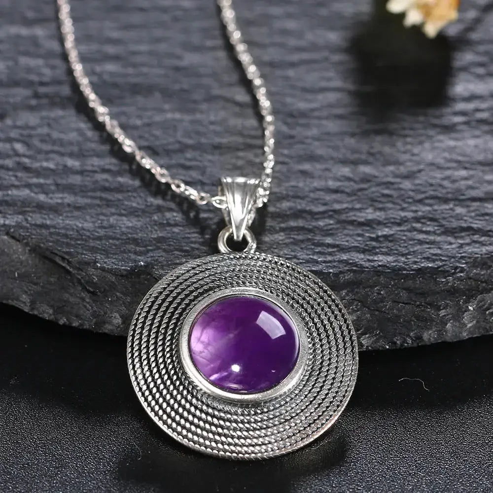 Silver 10MM Amethyst Pendant Necklace | Handmade Gemstone Charm | USA Australia