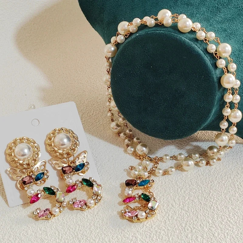 Big Statement Dangle Crystal Earrings  NecklaceFor Lady 5 Digital  Butterfly Drop Jewelry Sets
