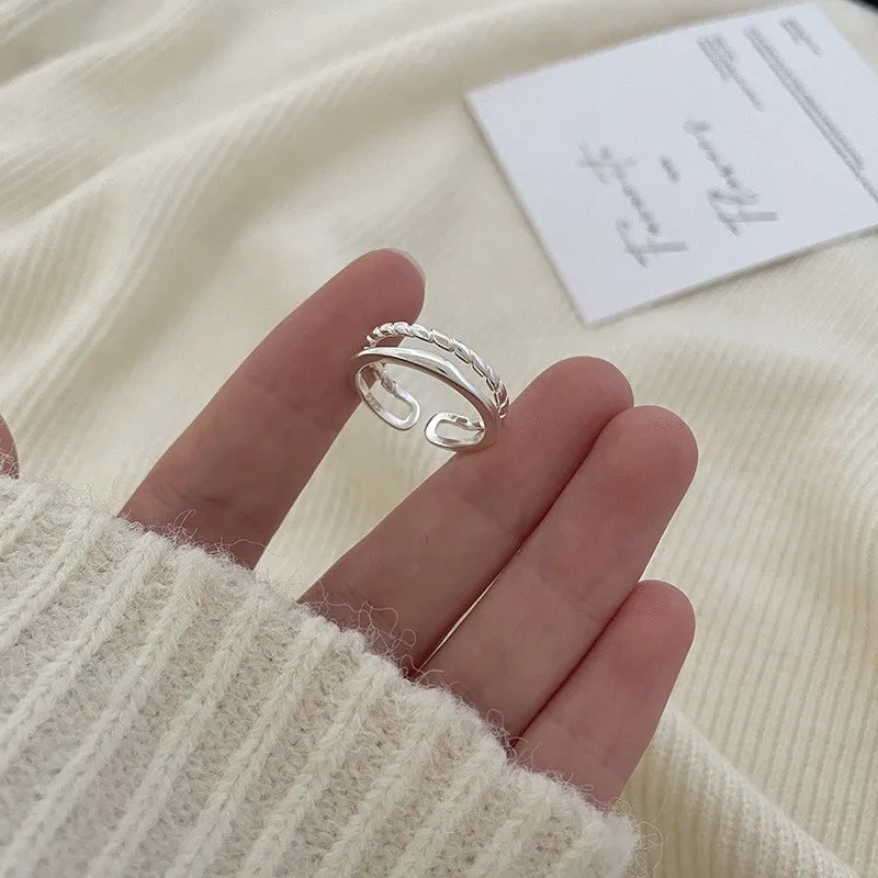 Sterling Silver Flower Bow Ring - Love Combination Adjustable Design