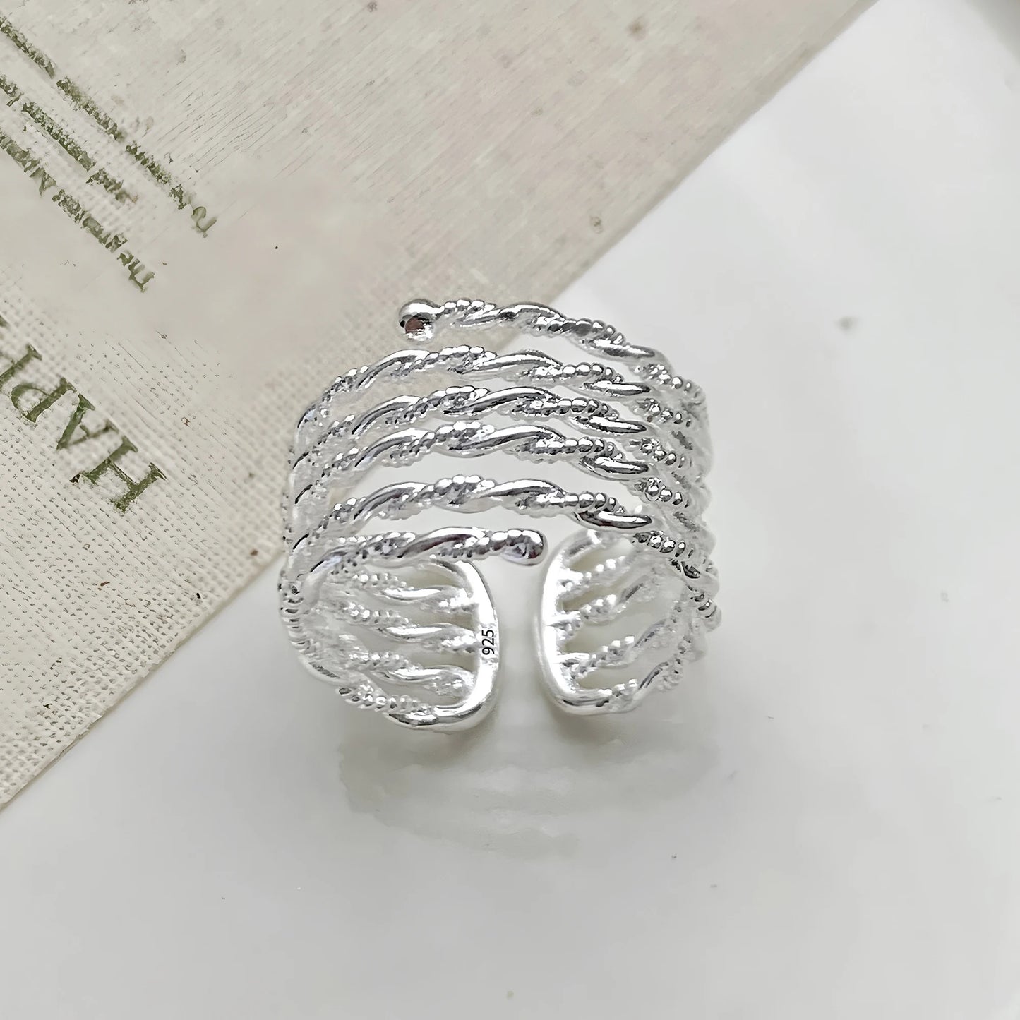 Sterling Silver Flower Lace Ring | CZ Adjustable Korean Fashion | Women | USA