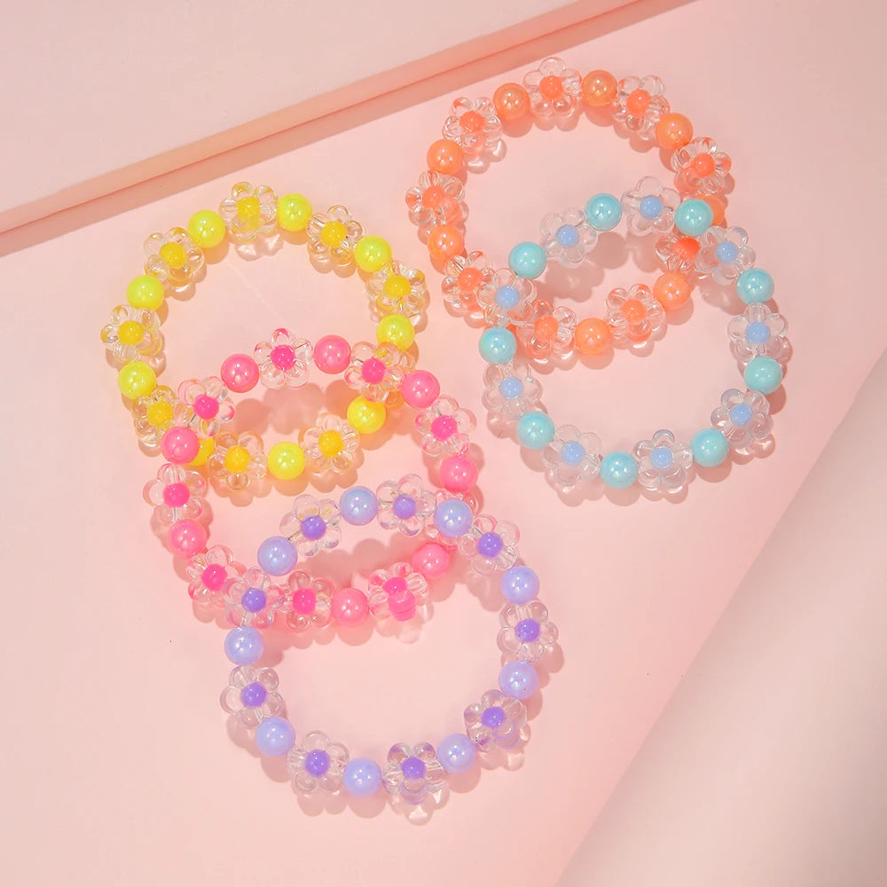 5 Pcs Colorful Flower Bracelet Set | Girls Friendship Bangle Jewelry | USA