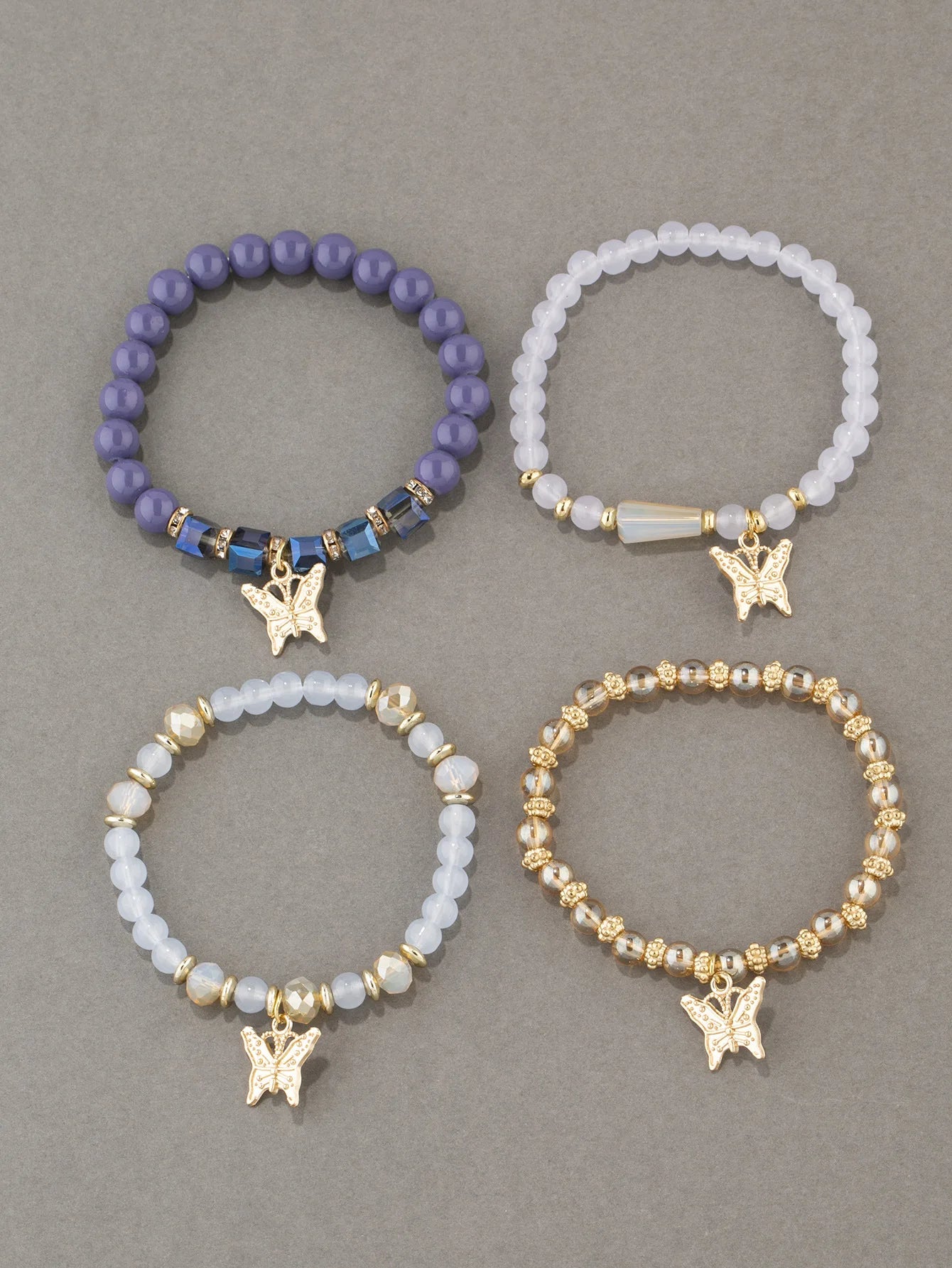 Butterfly Beaded Bracelet Set | 4 Piece Pink Bohemian Stack | USA Australia