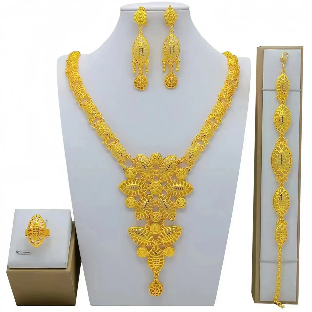 Luxury Dubai Gold Wedding Jewelry Set | African Bridal Gift 4-Piece | USA Australia
