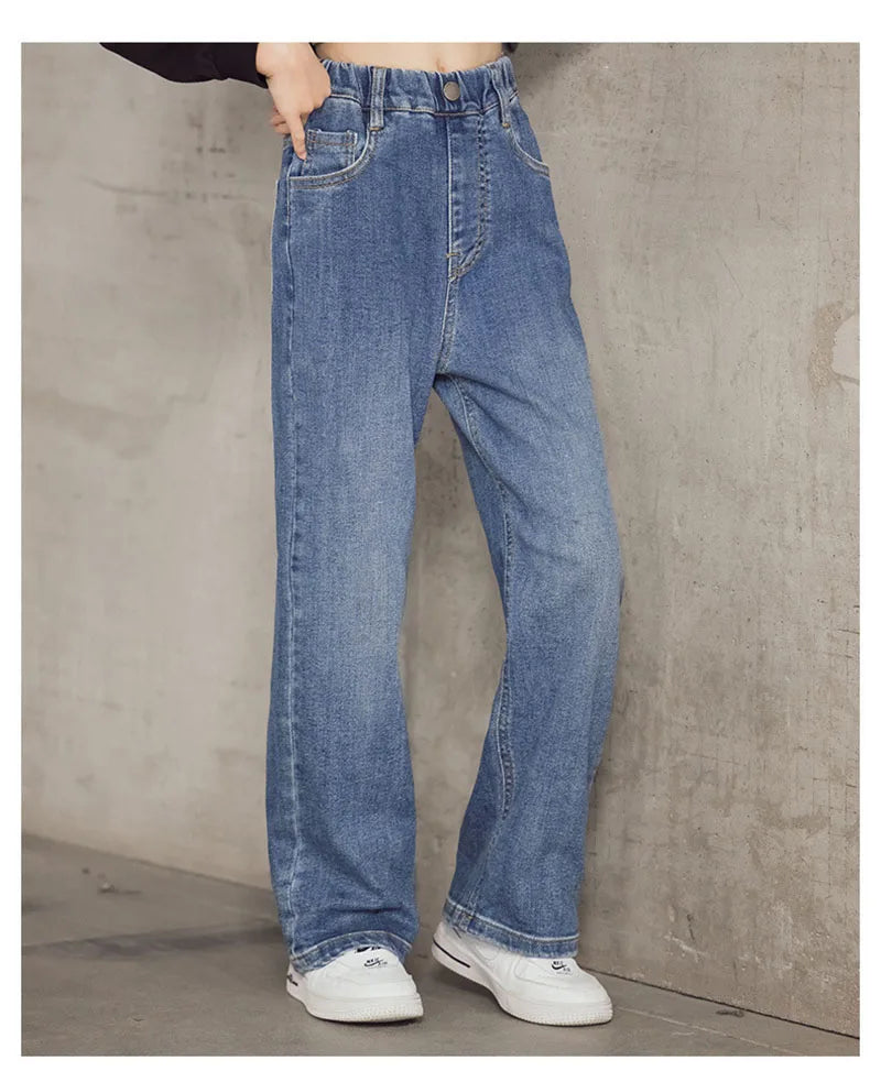 Spring Kids Jeans | Girls Solid Color Loose Wide Leg Pants | Ages 3-9 | USA