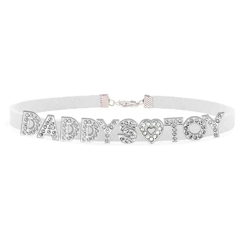 Fashion Rhinestone Letter DADDYS TOY Choker Necklace for Women Girls Korean Leather Collar Custom Personalized Sexy Neck Jewelry