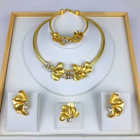 TITI Fashion Jewelry Sets Gold Color Necklace And Earrings For Women 4 Pieces Jewelry Set