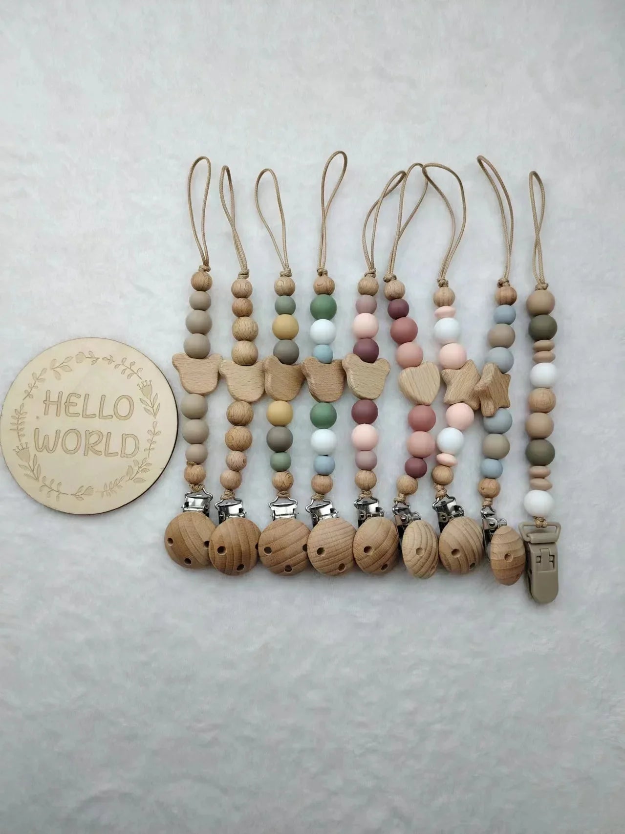 Custom Name Wooden Pacifier Chain | Silicone Bead Dummy Holder | USA Australia