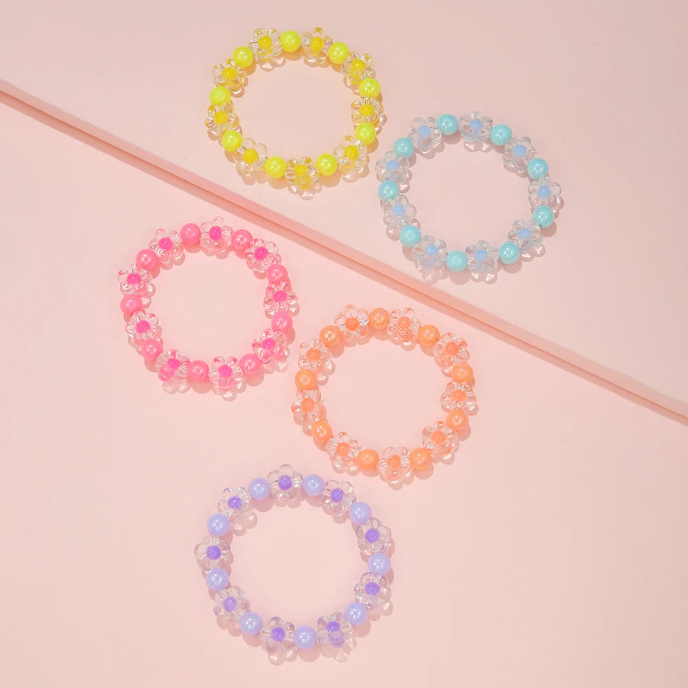 5 Pcs Colorful Flower Bracelet Set | Girls Friendship Bangle Jewelry | USA