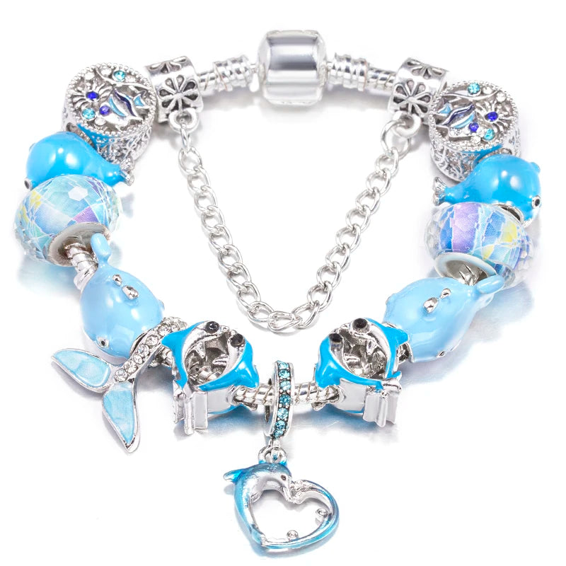 Blue Ocean Turtle Charm Bracelet | Starfish Dolphin Beads | Women Kids | USA