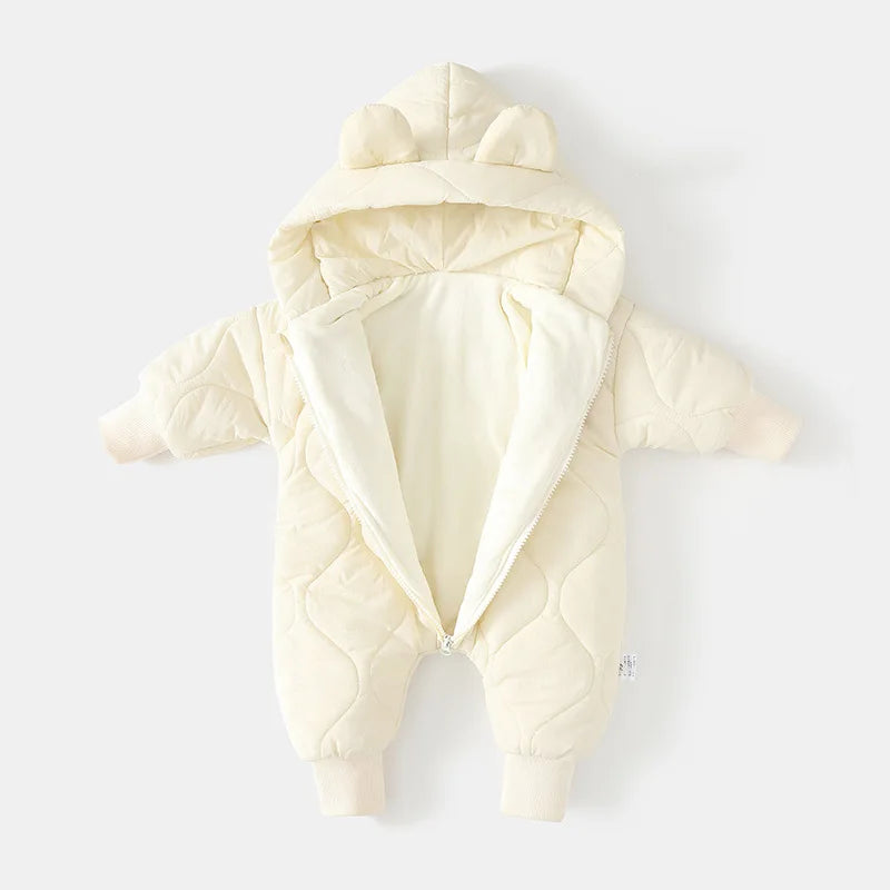 Winter Baby Fur Lining Romper | Warm Toddler Cartoon Bear Jumpsuit | USA