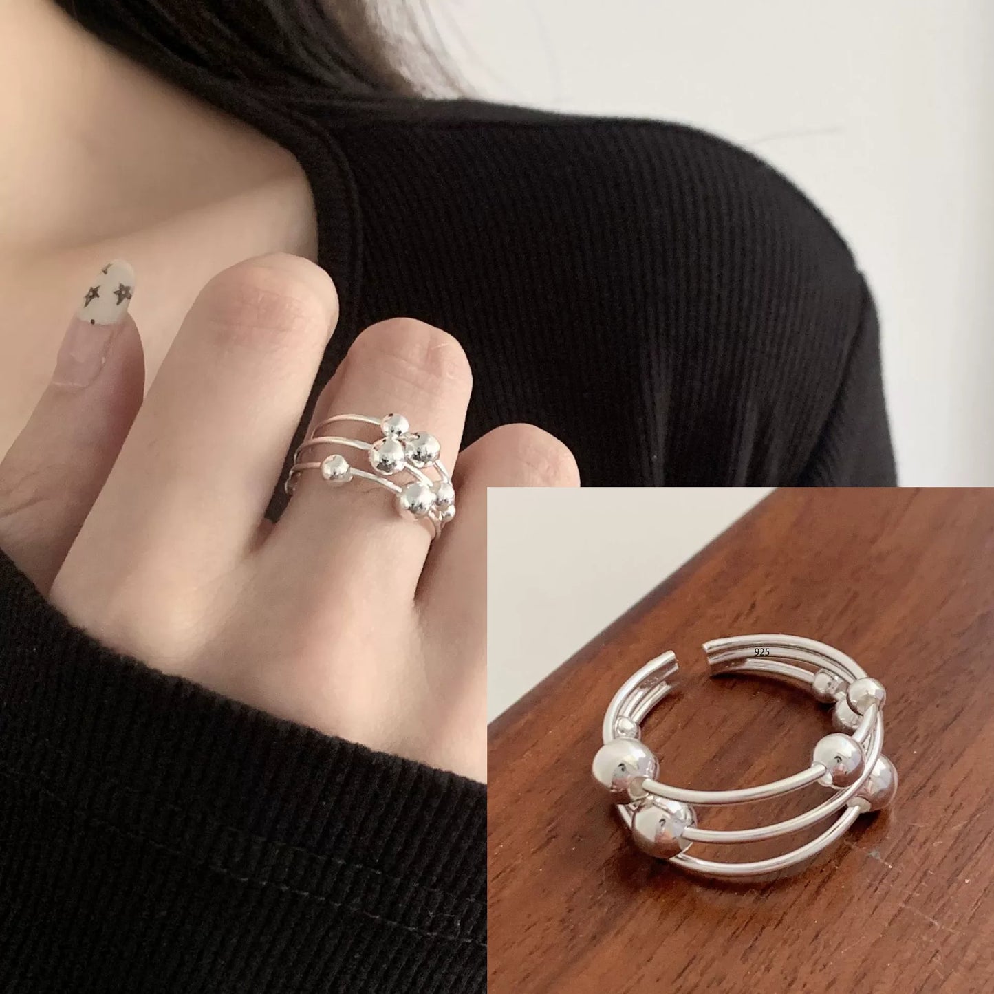 Sterling Silver Flower Lace Ring | CZ Adjustable Korean Fashion | Women | USA