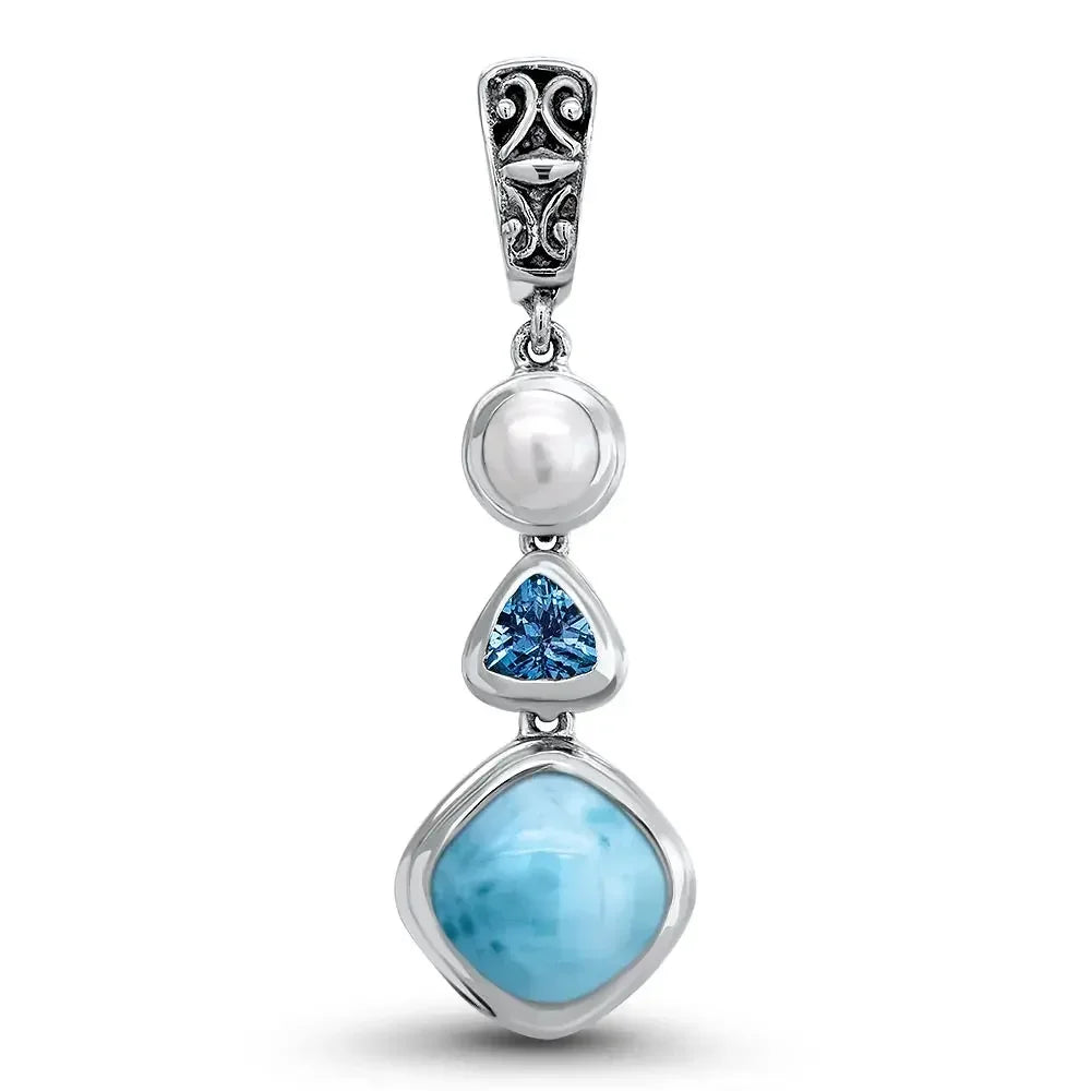 1 Pcs Silver Color Handmade Necklace Pendant Unique Beautiful Blue Natural Sea Pattern And Pearl Pendants Jewelry