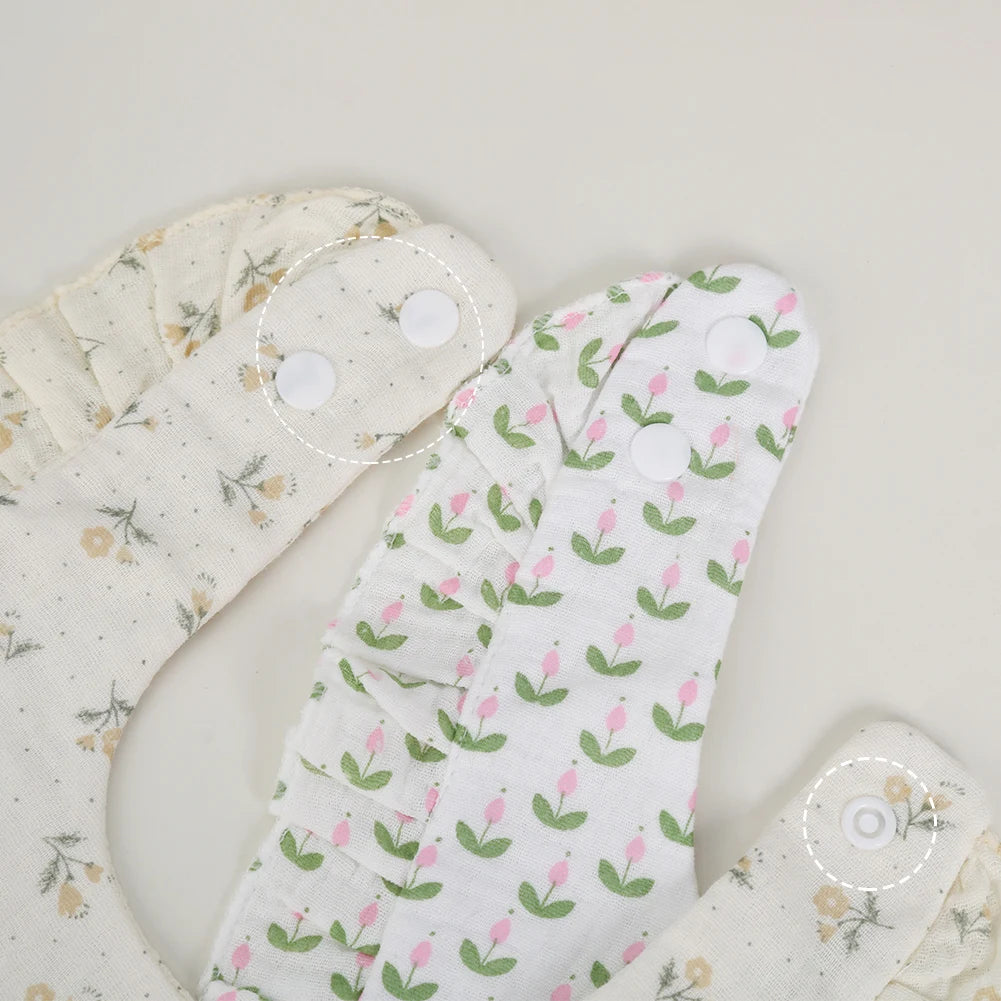 Flower Print Baby Bibs | Adjustable Muslin Cotton Burp Cloths | Girls | USA