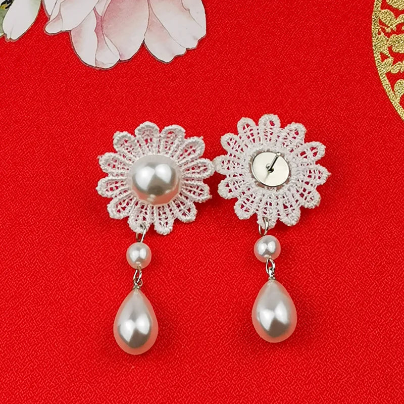 White Pearl Lace Necklace & Earrings Set | Lolita Fashion Accessories