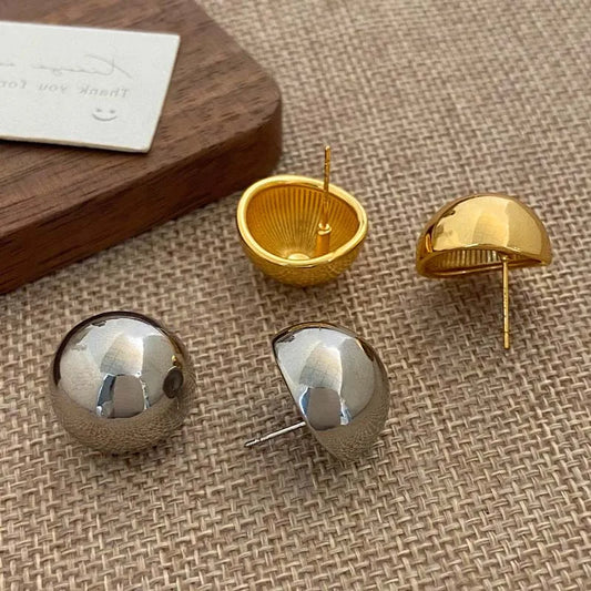 Punk Metal Big Ball Stud Earrings - Semicircle Geometric 2025 Fashion