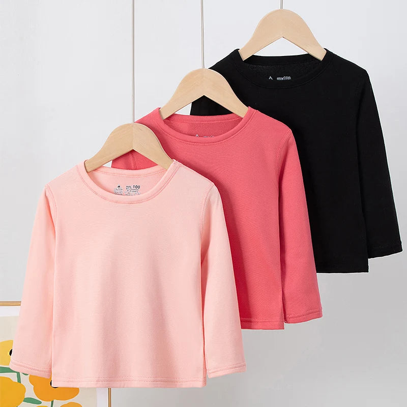 1/3/5 Pack Children's Solid Color Long Sleeve T-shirt | Boys Girls | USA