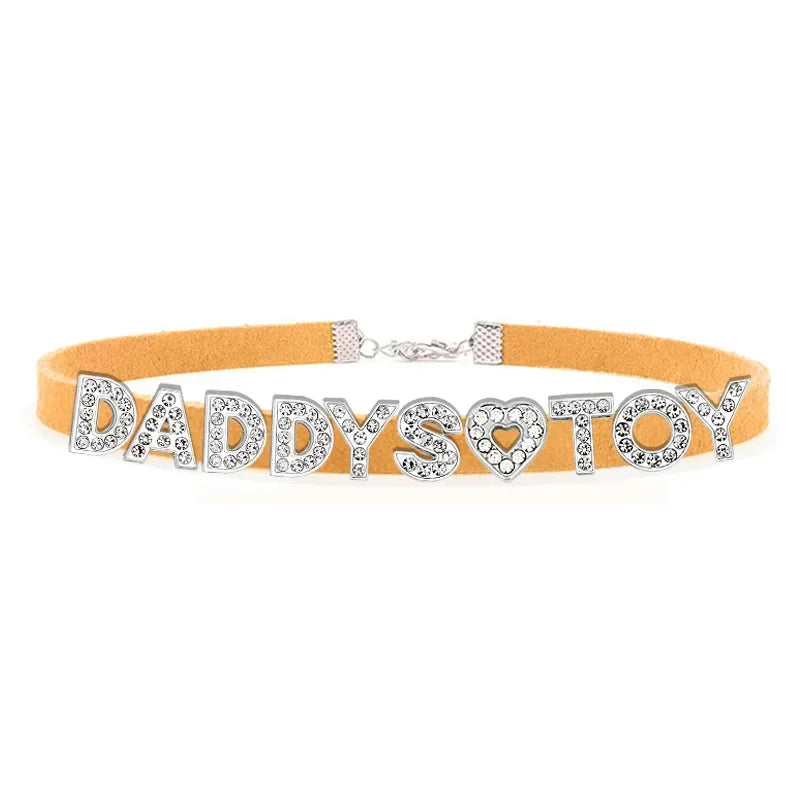 Fashion Rhinestone Letter DADDYS TOY Choker Necklace for Women Girls Korean Leather Collar Custom Personalized Sexy Neck Jewelry