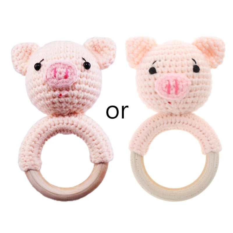 Wooden Giraffe Teether | Crochet Rattle Baby Mobile Toy | USA Australia