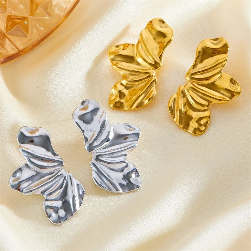 Half Flower Stud Earrings - Gold Minimalist Irregular Petal Design