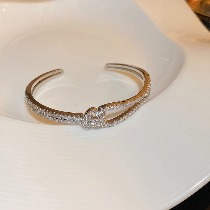Full Zircon Cuff Bracelet | Gold Plated Copper Minimalist Bangle | USA Australia
