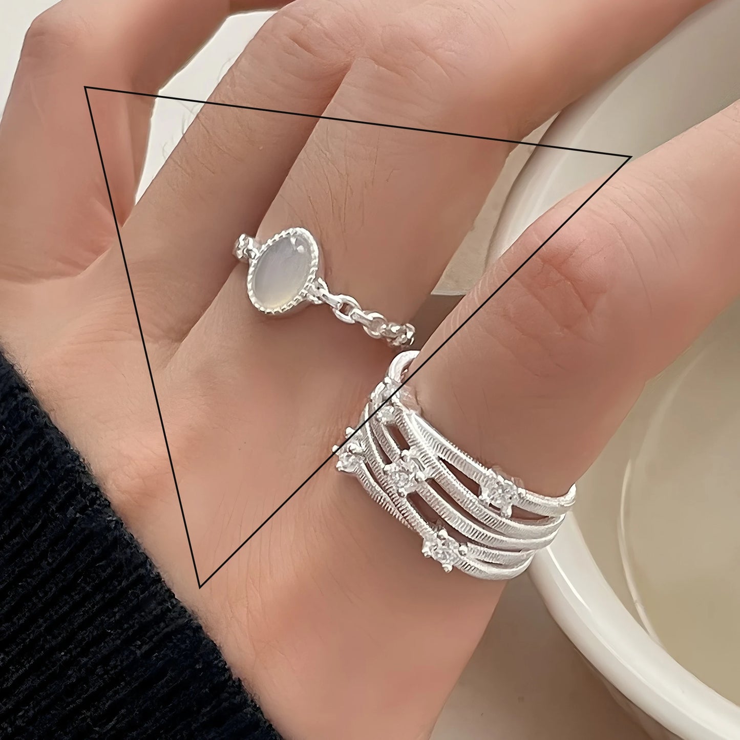 Sterling Silver Flower Lace Ring | CZ Adjustable Korean Fashion | Women | USA