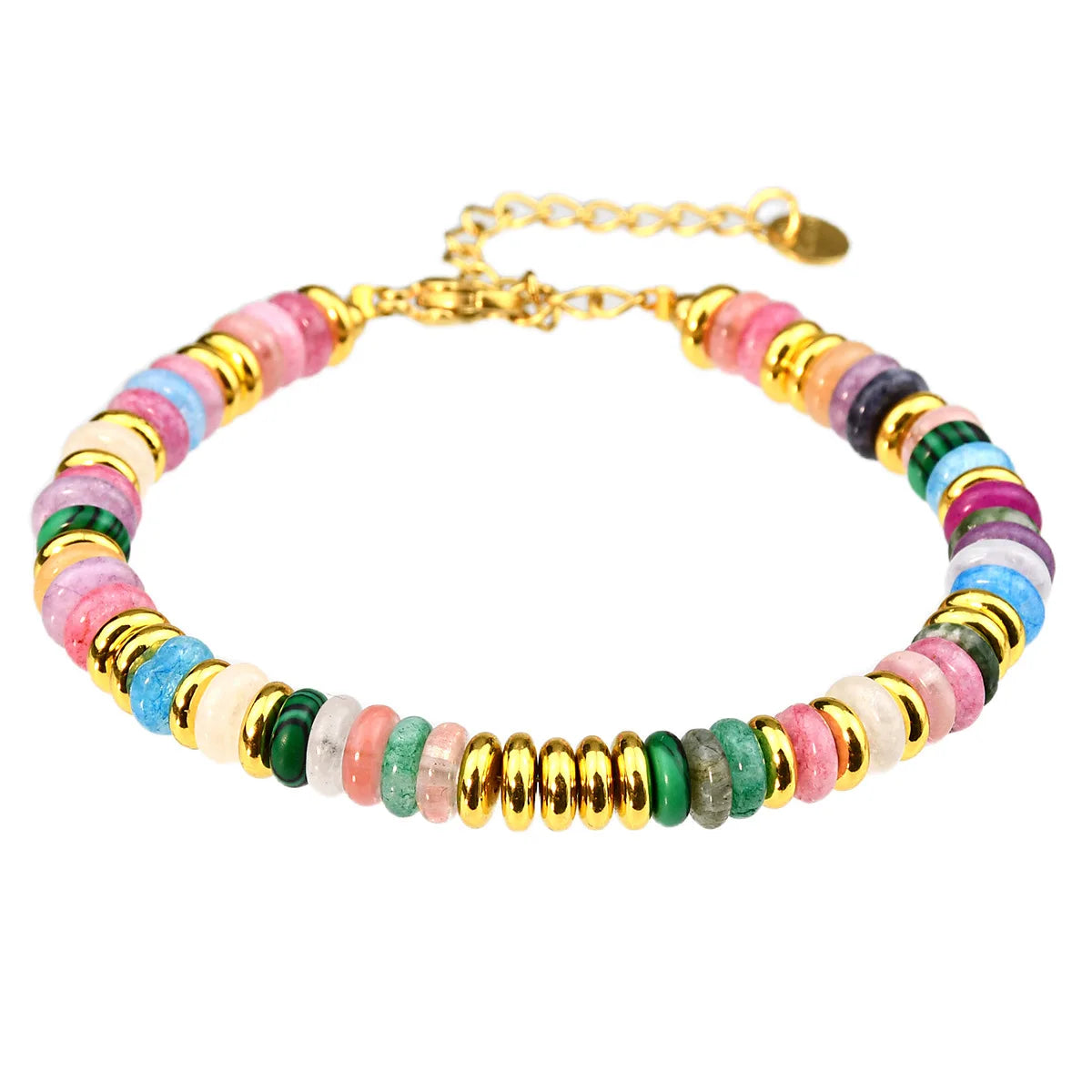 Natural Stone Beaded Bracelet | Colorful Bohemian Gold Chain | Women | USA