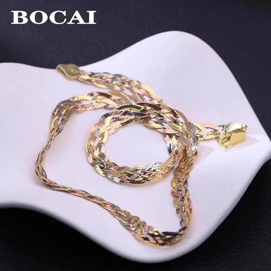 S925 Silver Necklace for Women Italian Craftsmanship Tri Color Silver Six Thread Woven Pure Collarbone Chain Fashion Jewelry