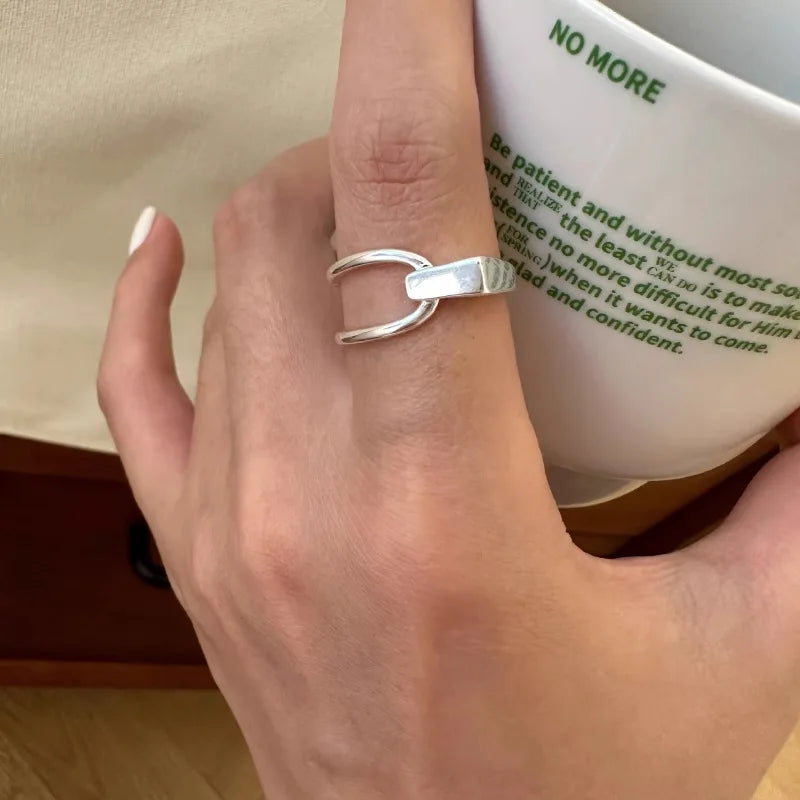 Sterling Silver Flower Bow Ring - Love Combination Adjustable Design