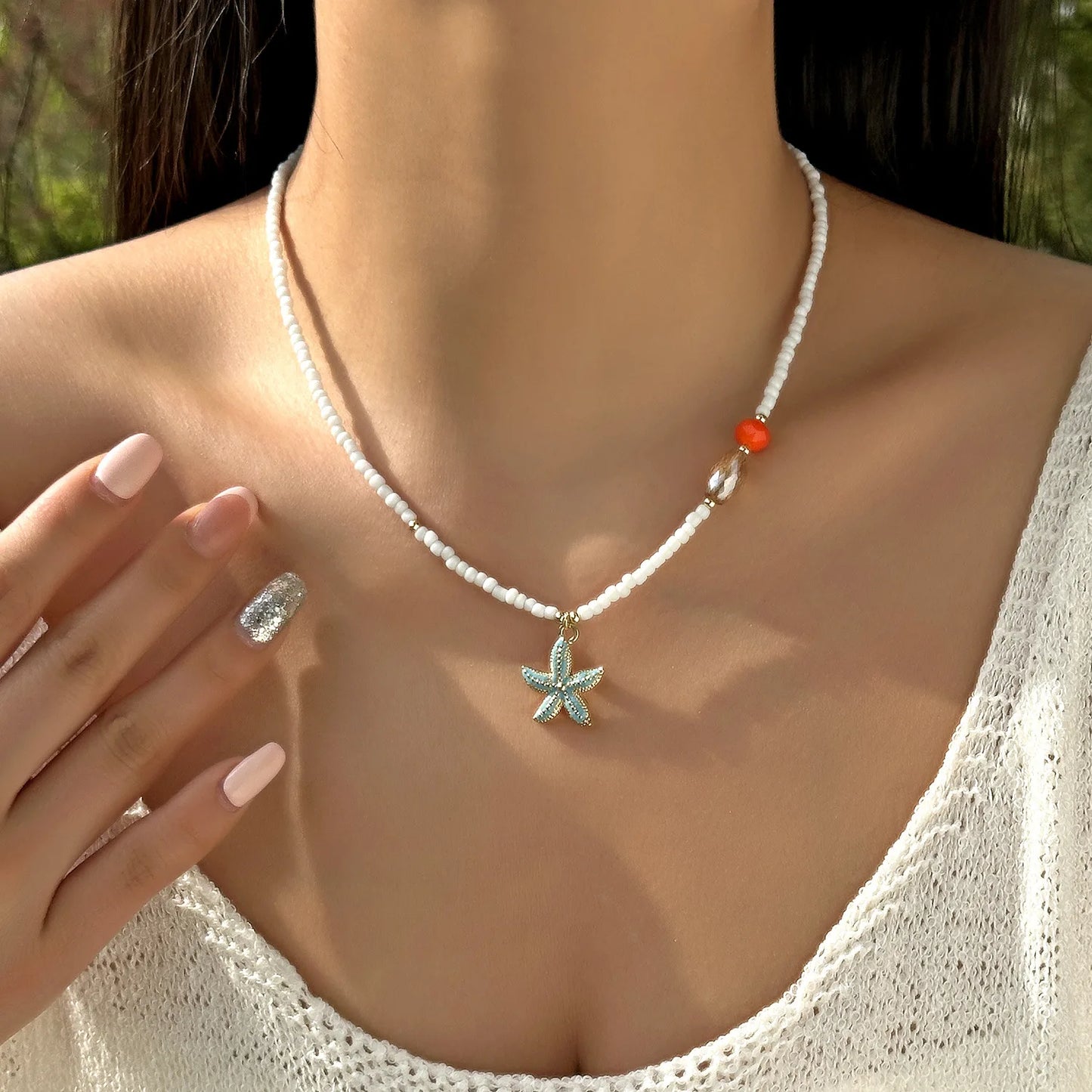 Bohemian Starfish Beach Necklace for Women | Pearl Beaded Choker | Summer | USA