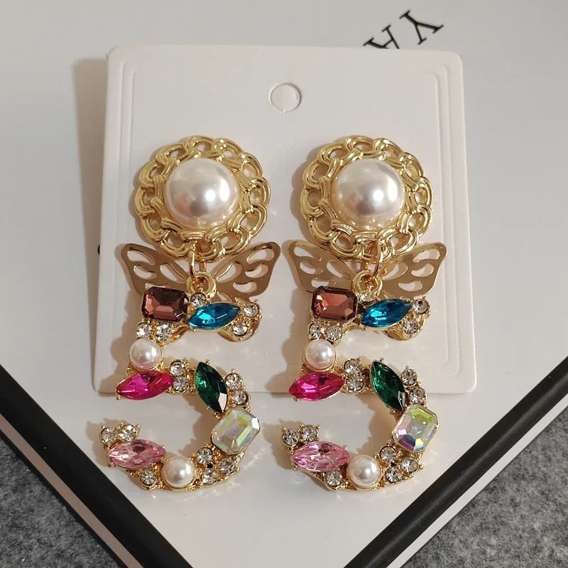 Big Statement Dangle Crystal Earrings  NecklaceFor Lady 5 Digital  Butterfly Drop Jewelry Sets